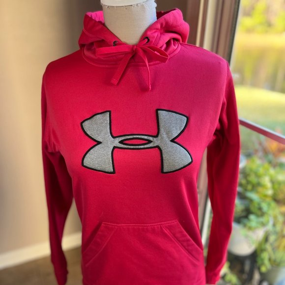 Under Armour Sweaters - Under Armour Hoodie Pullover Sweater with Logo Front Pockets Watermelon Pink S